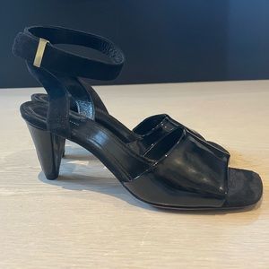 Celine sandals black patent leather with ankle strap, 3’’ heels. Worn once!